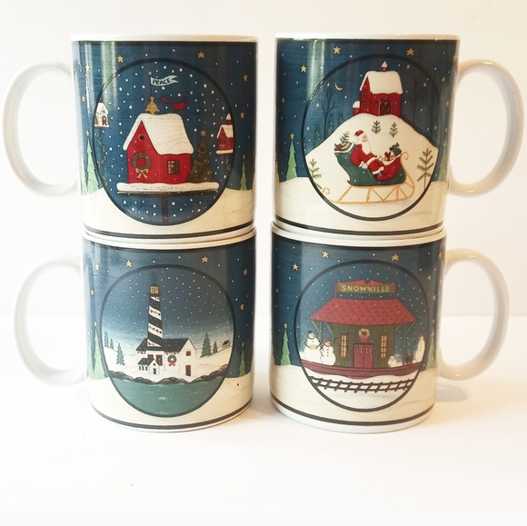 NEW Sakura Warren Kimble Home for the Holidays Christmas Mugs Set of 4 - Picture 1 of 9
